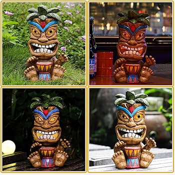Yiosax Outdoor Tiki Statue Decoration-Solar Power Light Tiki